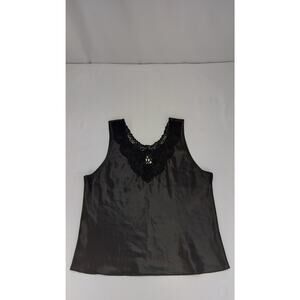 Vintage CINEMA ETOILE Cami Tank Top Sz L Black Satin w/ Lace Fairy Whimsygoth
